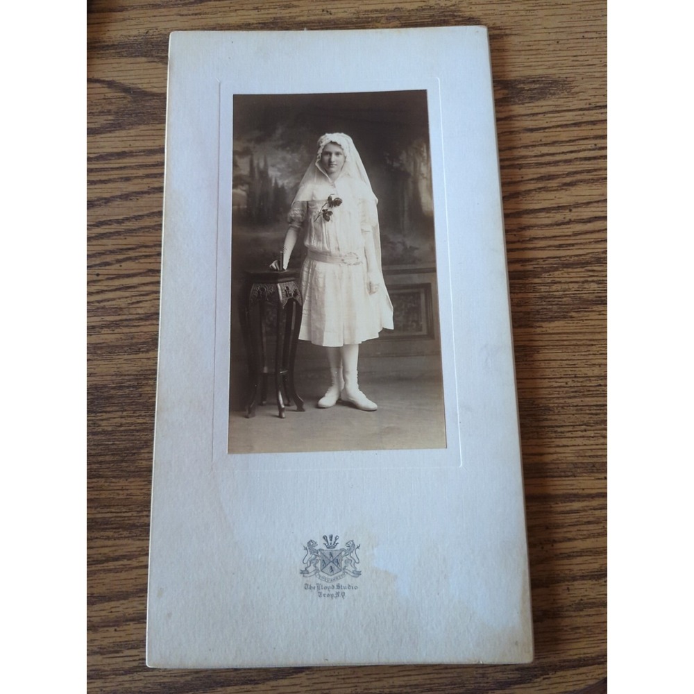 Antique Cabinet Card Photo Victorian Portrait 1800s Young Girl Troy NY Lloyd
